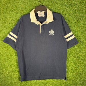 Rugby Nations Scotland Tartan Thistle Embroidered Polo Shirt Mens Large Navy